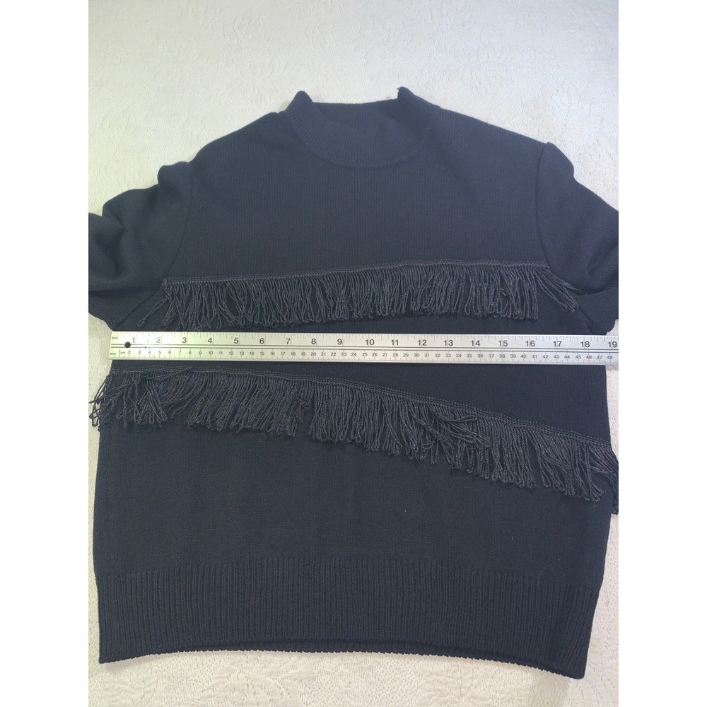 St John Collection Marie Gray Black Fringe Mock Neck Knit Sweater Small - Picture 6 of 9